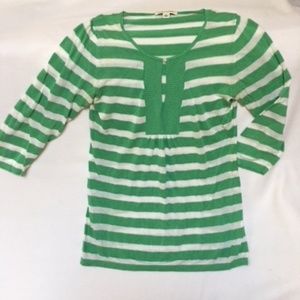 Green and White striped tunic top